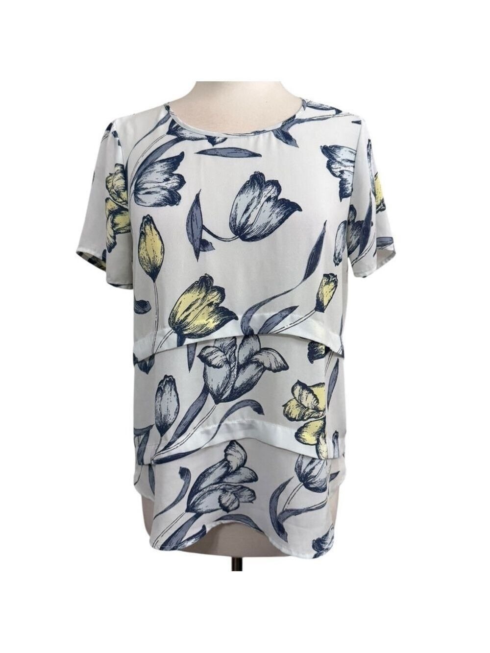 Women's Plieone Blouse, Size S, White & Blue